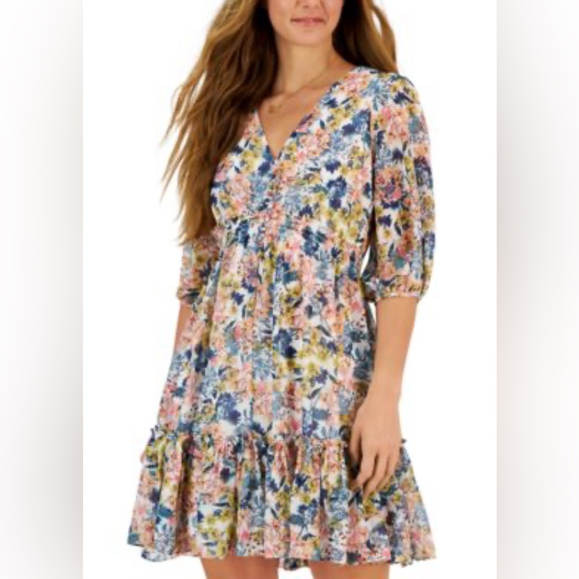 Women's Floral Chiffon Smocked-Waist Fit & Flare Dress By Taylor For Women 2x